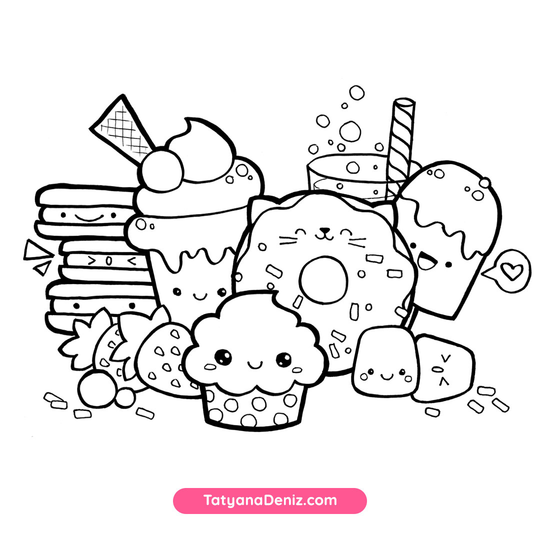 Kawaii Sweets Doodle: Free Coloring Page (Printalbe Pdf) for Free Printable Coloring Sheets