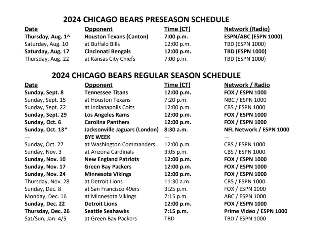 Kevin Powell On X: &amp;quot;#Bears Full Schedule: Https://T.co/Cdgbrhauta&amp;quot; / X regarding Bears Schedule 2024 Printable