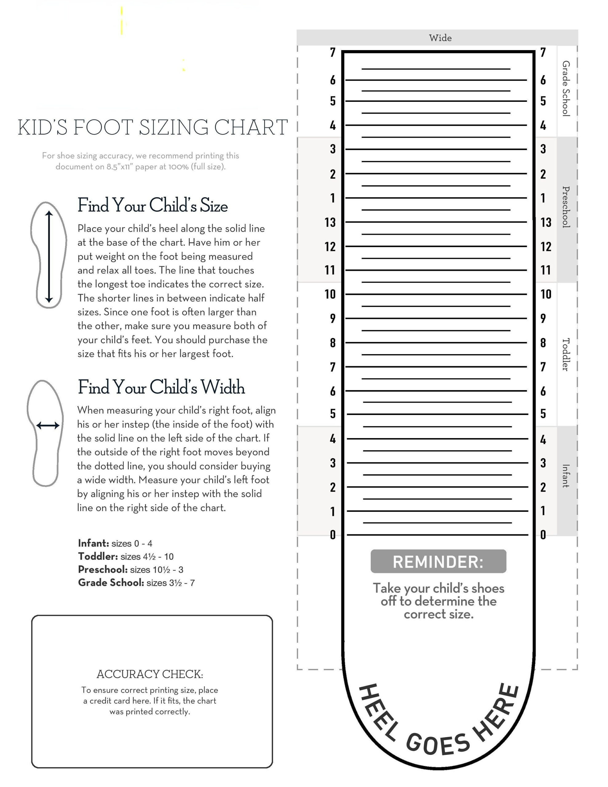 Kinder Fuß Größentabelle Einfache Fußsize-Charts Kind Schuh inside Printable Foot Size Chart