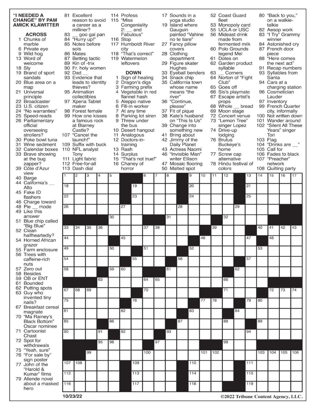 La Times Crossword: Oct. 23, 2022 | Crosswords | Yakimaherald inside La Times Crossword Printable