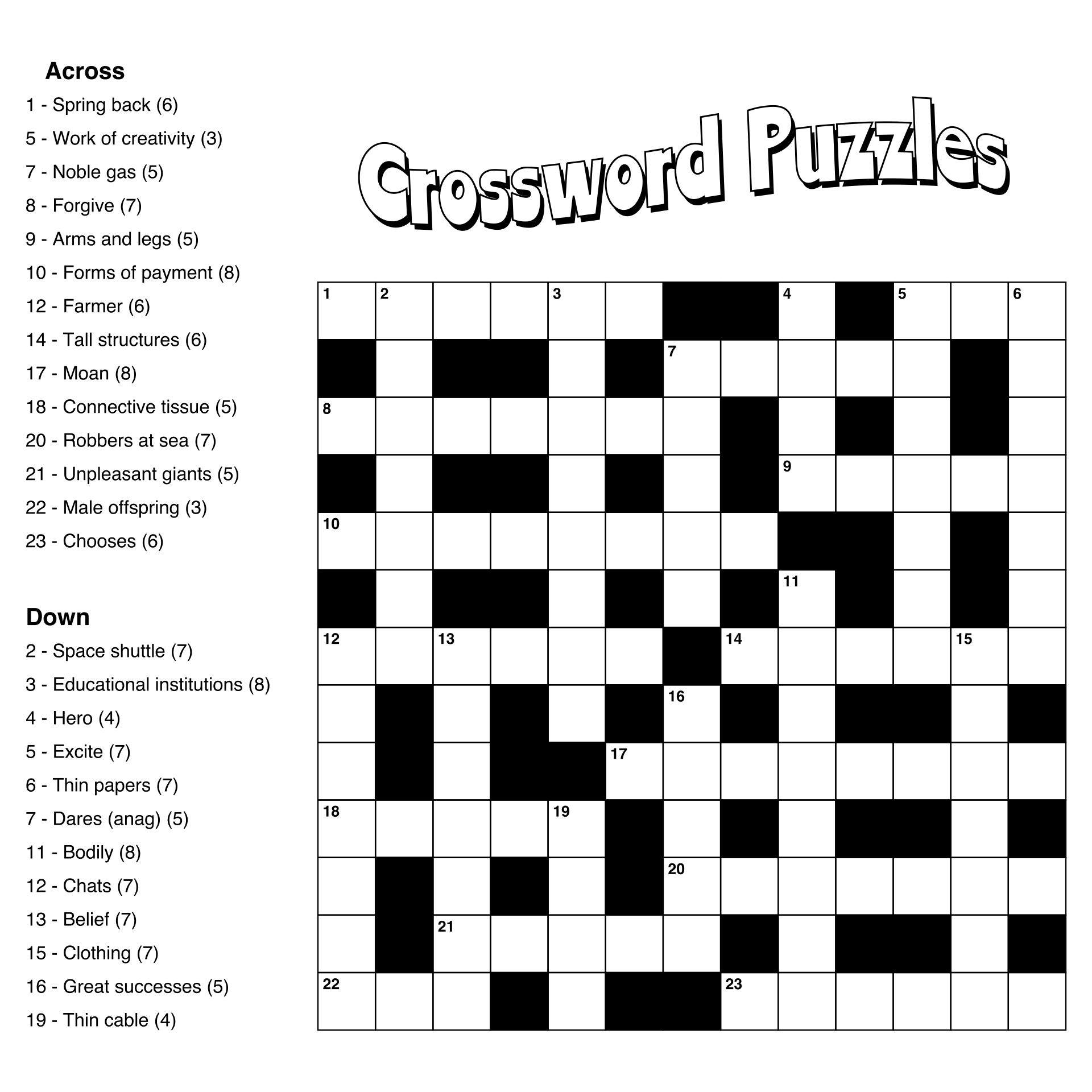 Large Print Easy Crossword Puzzles - 10 Free Pdf Printables in Printable Puzzles For Adults