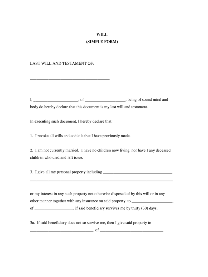 Free Printable Wills Forms