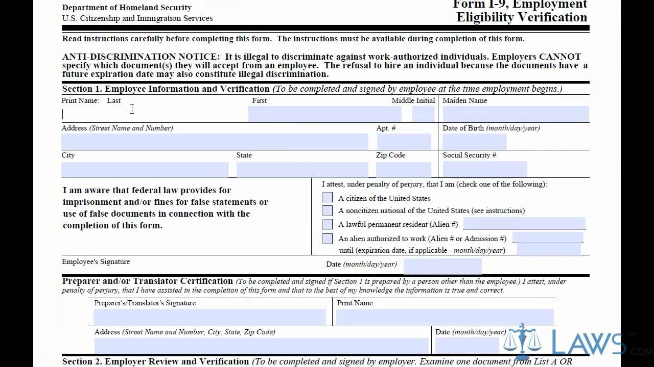 Learn How To Fill The I-9 Form throughout Printable 1 9 Form