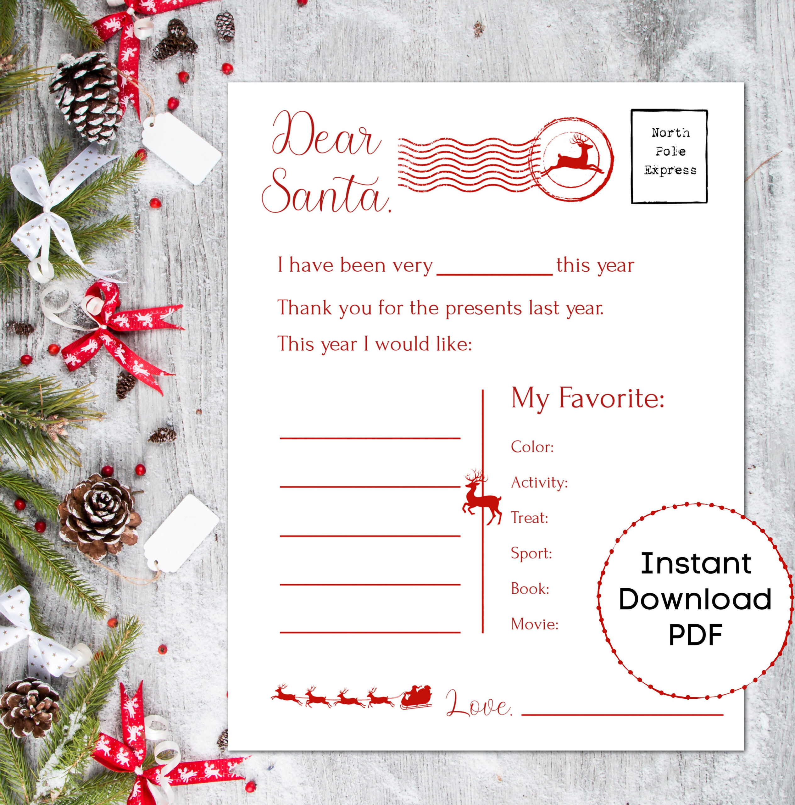 Letter To Santa Printable/ Christmas List/ Wishlist/ Santa Letter pertaining to Printable Wish Listsanta Claus