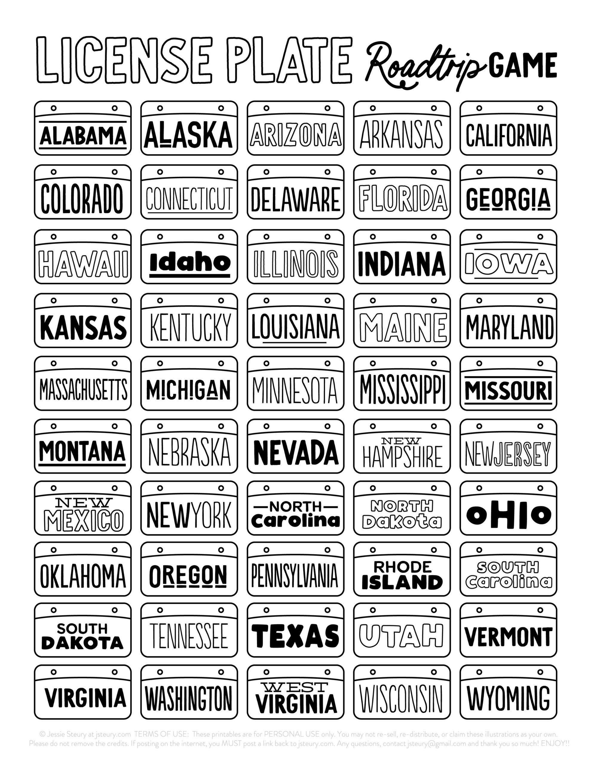 License Plate Game Printable — Blog — Jessie Steury throughout License Plate Game Printable