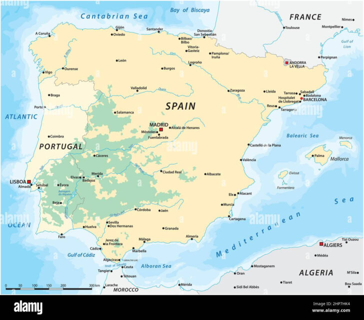 Printable Map of Spain And Portugal With Major Cities