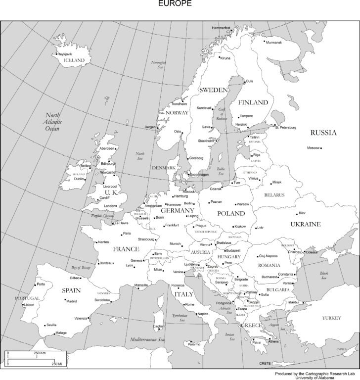 Printable Map of Europe