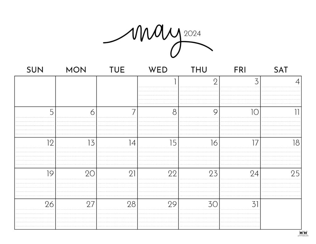 May 2024 Calendars - 50 Free Printables | Printabulls in Printable Calandar May 2024