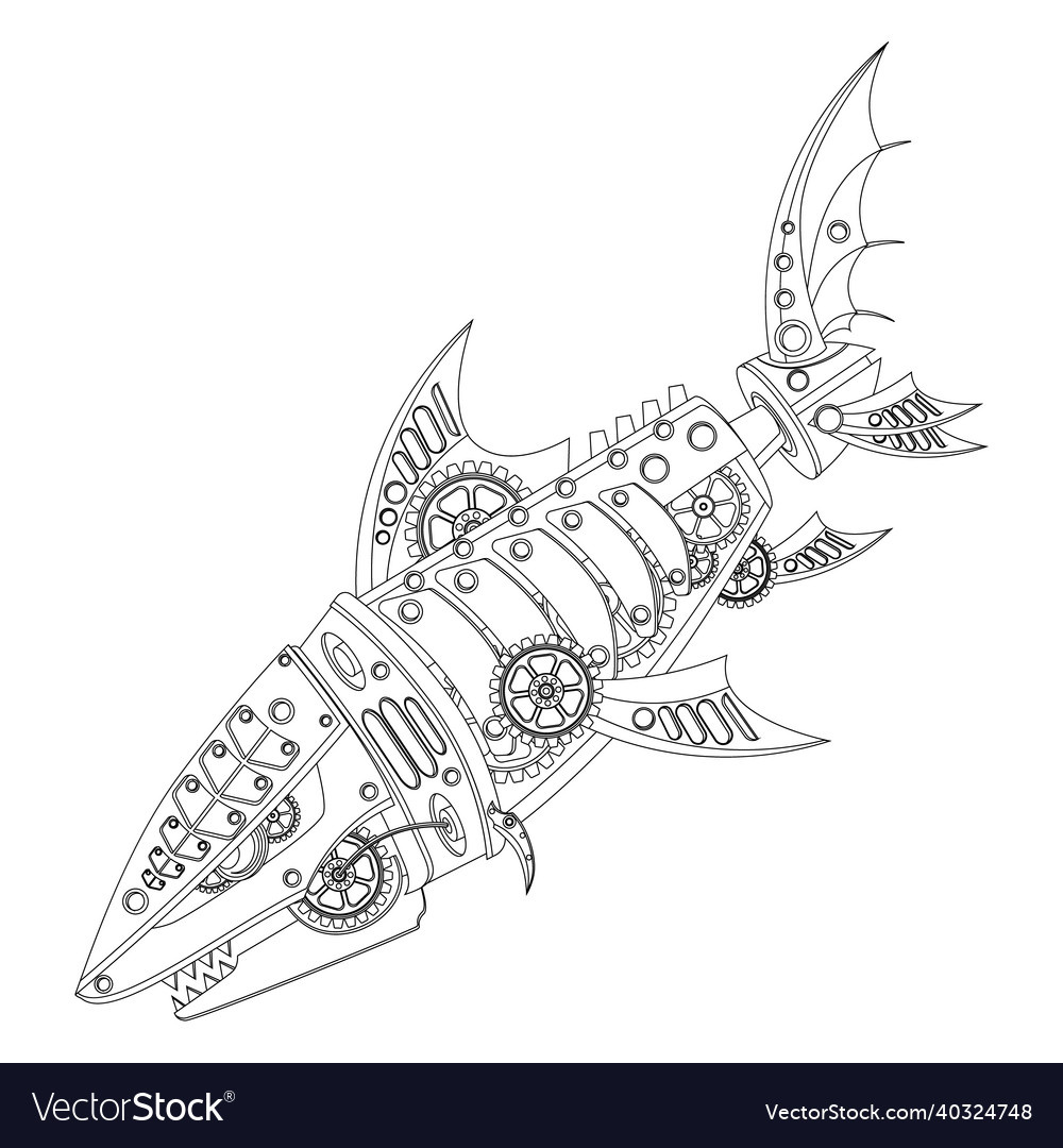 Mechanical Shark Coloring Book Royalty Free Vector Image regarding Free Printable Shark Robot