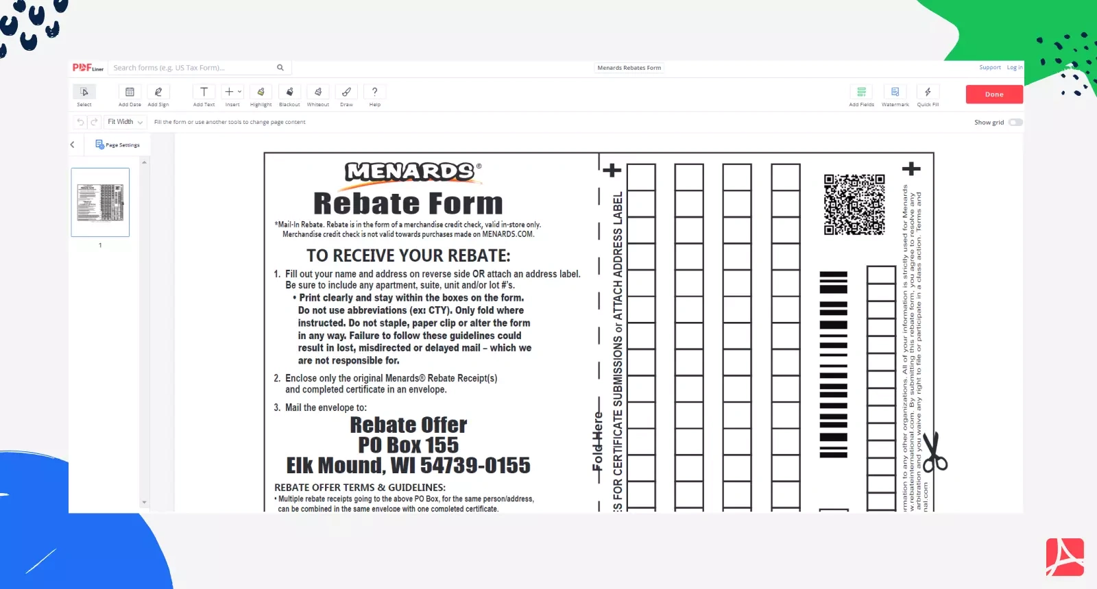 Menards Rebates Form, Edit And Sign Form | Pdfliner for Menards Printable Rebate Forms