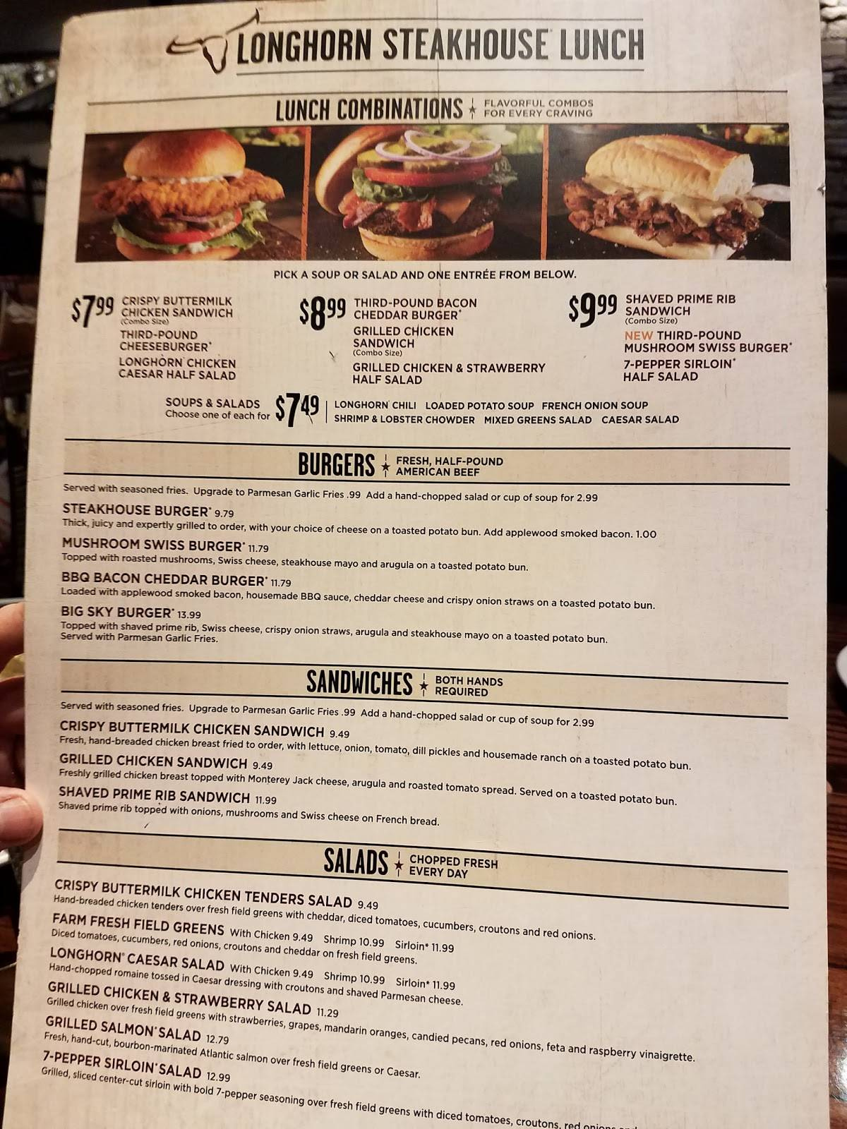 Menu At Longhorn Steakhouse, Farragut, Parkside Dr within Printable Longhorn Lunch Menu With Prices