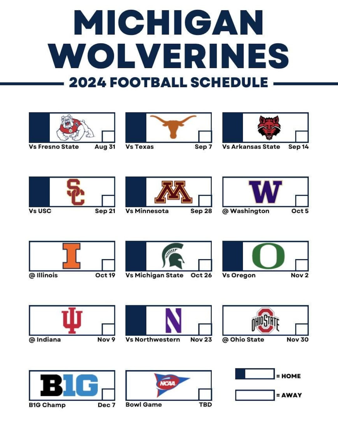 Michigan Wolverines 2024 Printable Schedule Football Schedule Printable Schedule Big Ten - Etsy with regard to Michigan Football Schedule 2024 Printable