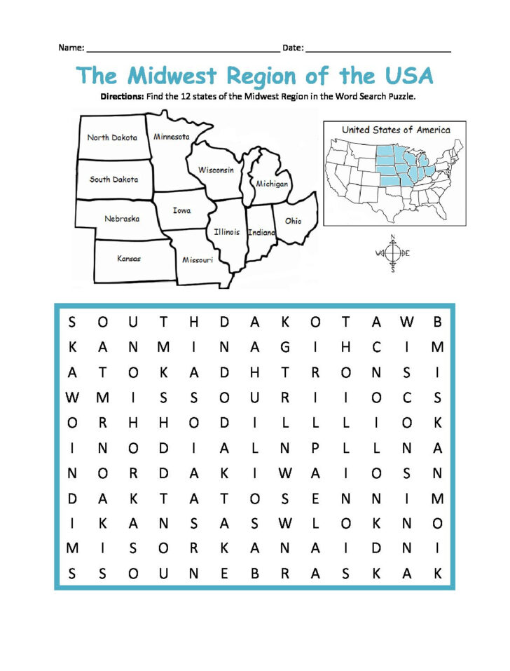 Printable United States Midwest