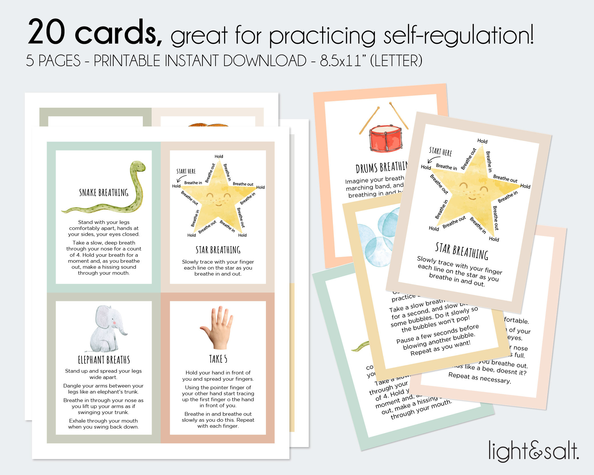 Mindfulness Breathing Cards For Kids, Anxiety Relief, Coping within Free Printables For Pretzel Breathing