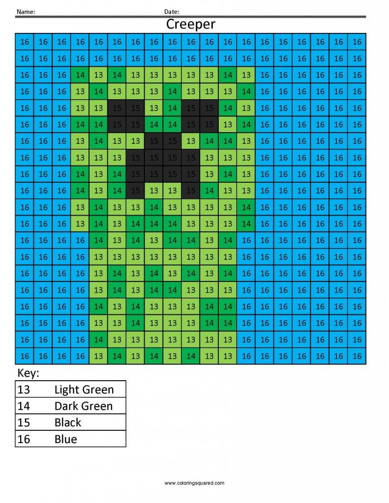 Minecraft Colornumber - Coloring Squared within Minecraft Printablescolor