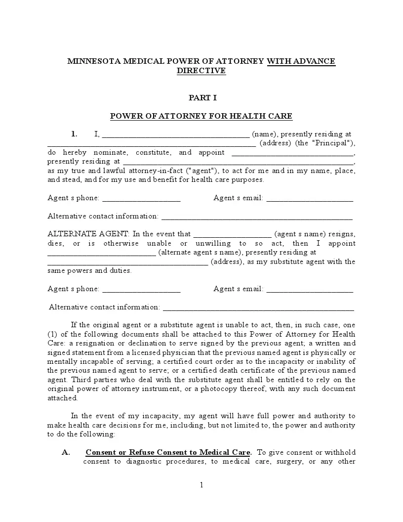 Minnesota Medical Power Of Attorney Form | Mn Health Care Poa regarding Printable Medical Power Of Attorney Form Minnesota