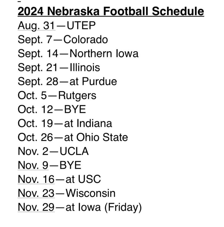 Nebraska Football Schedule 2024 Printable