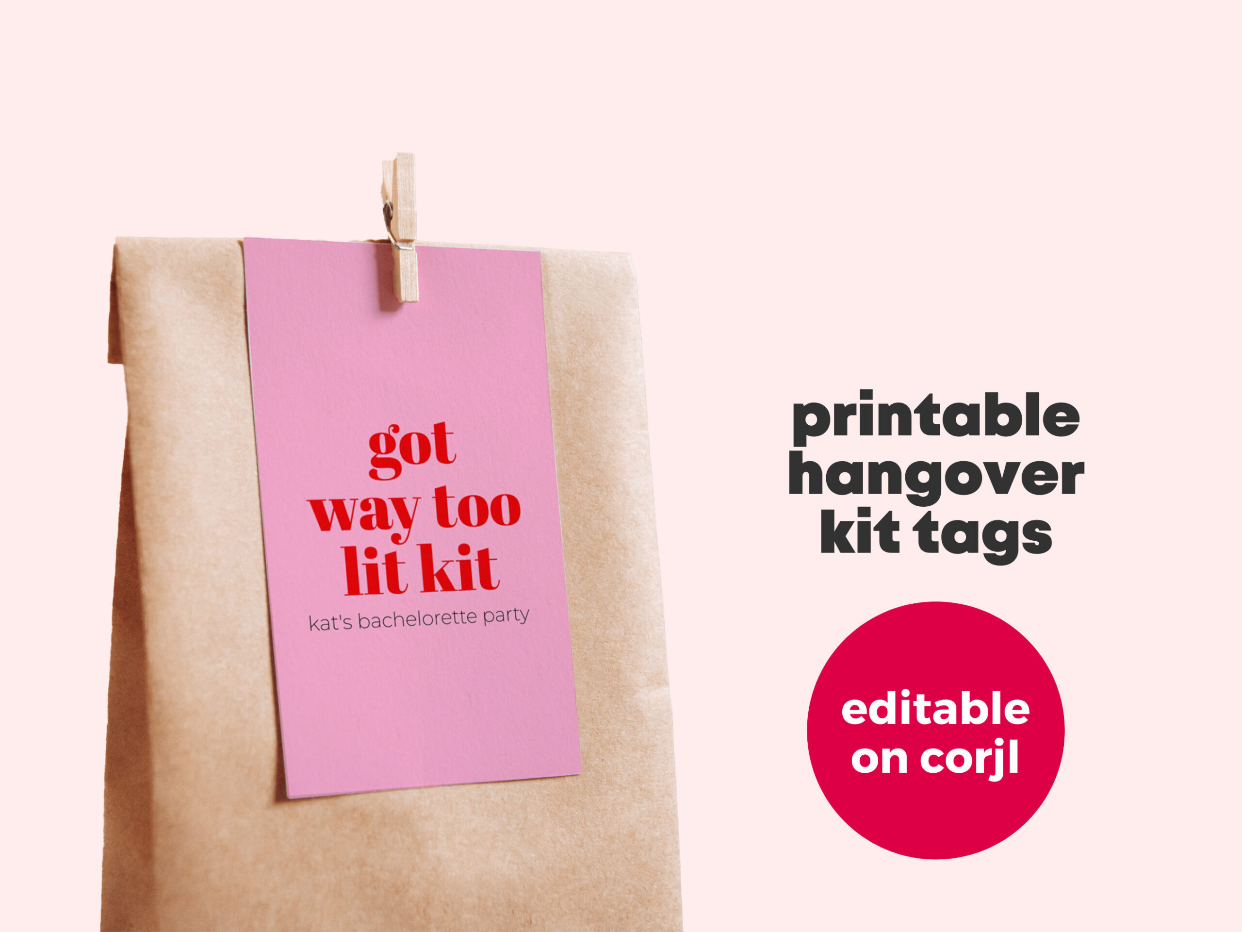 Modern Colorful Editable, Printable Hangover Kit Tags For with Bachelorette Survival Bachelorette Hangover Kit Printable