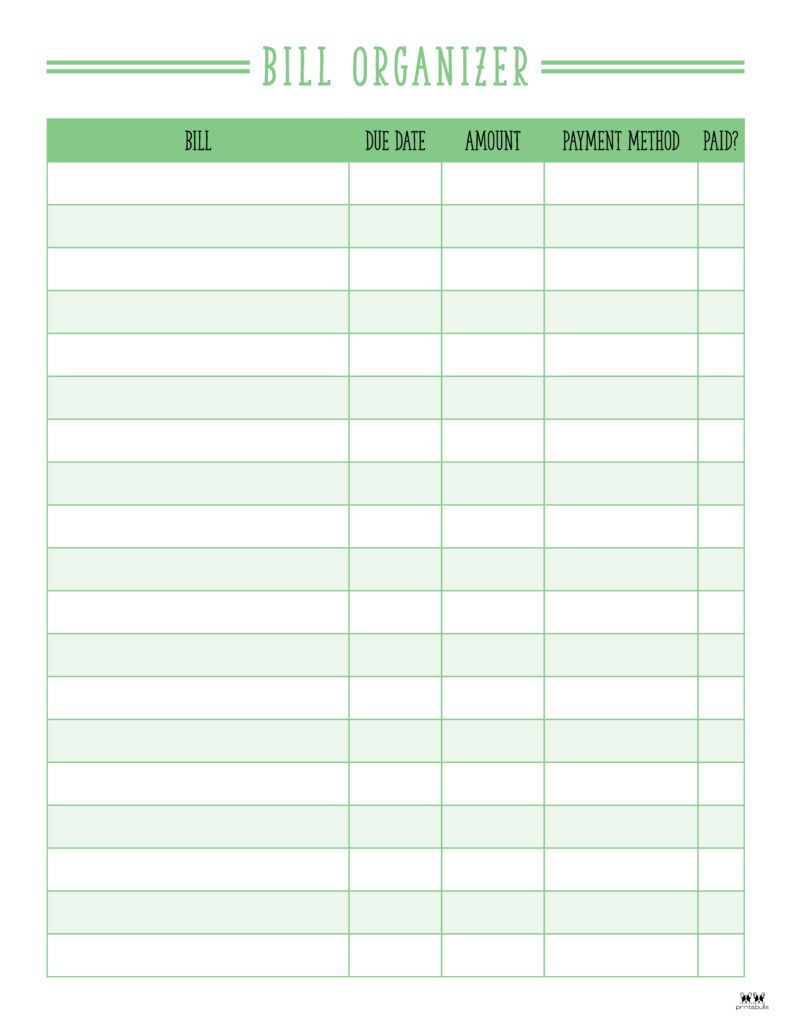 Monthly Bill Organizers - 18 Free Printables | Printabulls within Free Printable Monthly Bill Payment Log