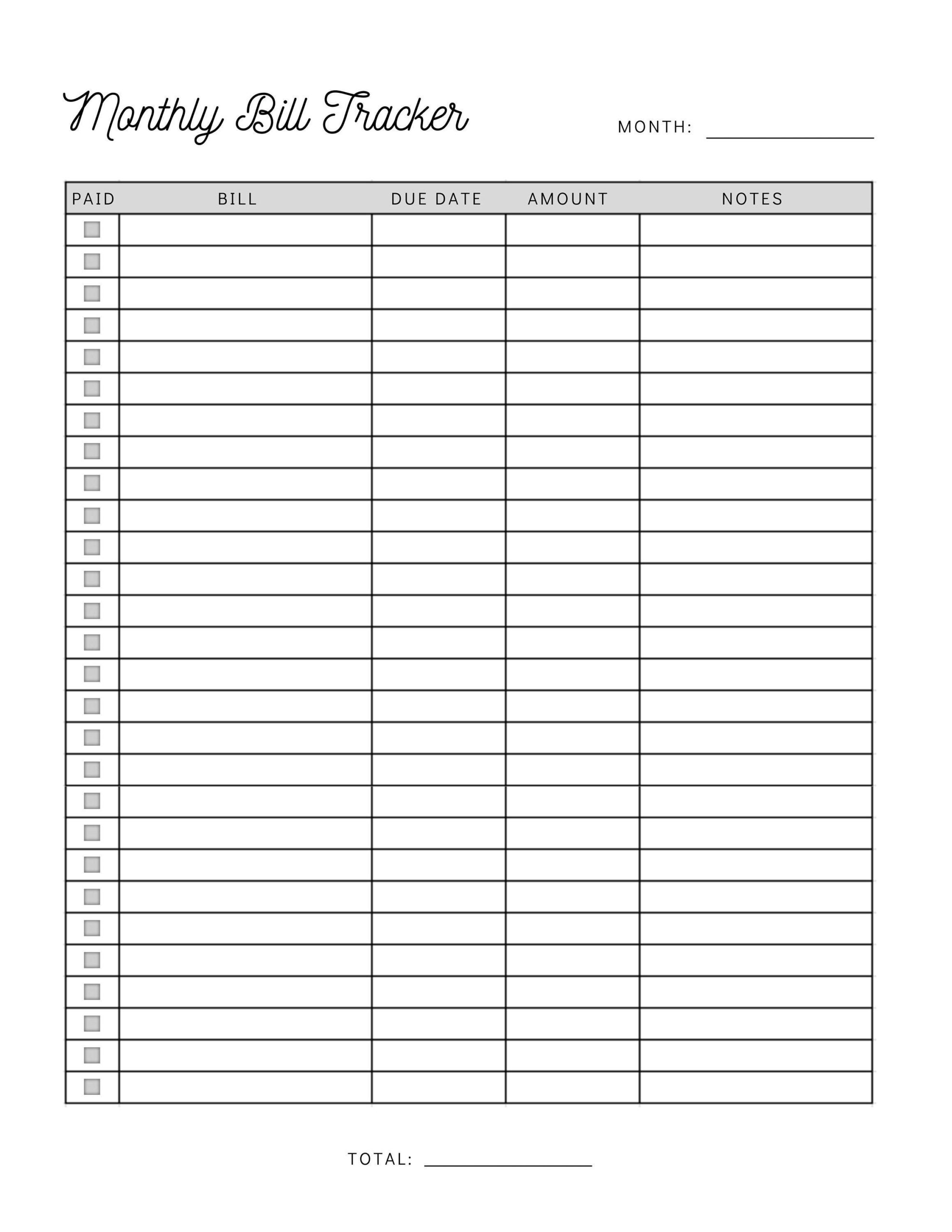 Monthly Bill Payment Tracker Printable Bill Pay Checklist intended for Free Printable Monthly Bill Payment Log