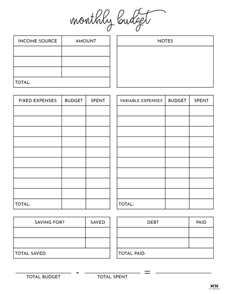 Monthly Budget Planners - 20 Free Printables | Printabulls in Printable Monthly Budget Worksheet