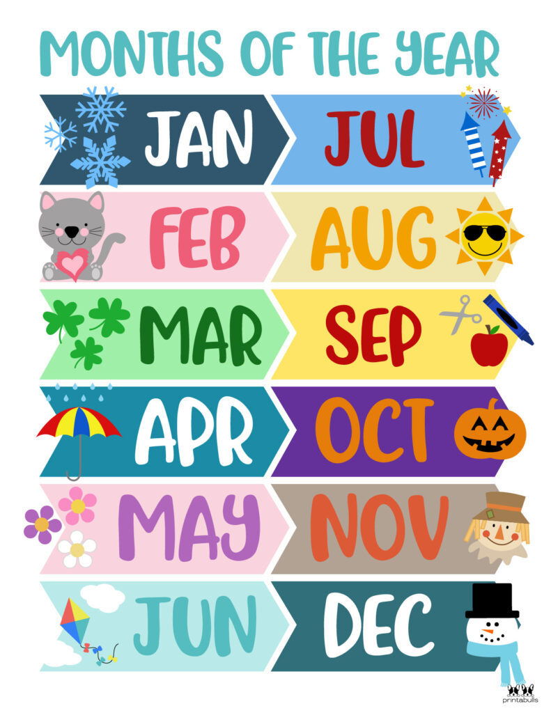 Months Of The Year Worksheets &amp;amp; Printables | Printabulls throughout Months of the Year Printables