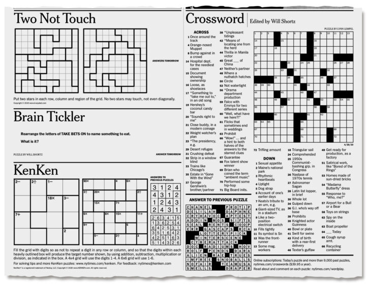 New York Times Crossword Puzzle Printable