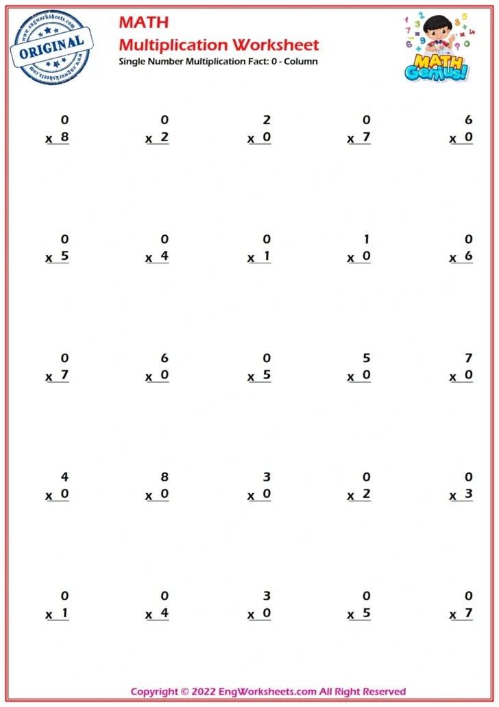 Printable Multiplication Facts Worksheets