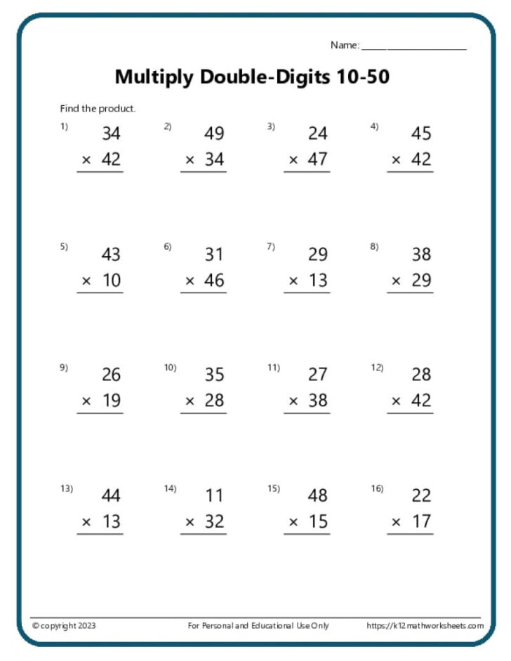 Free Printable Multiplication Worksheets