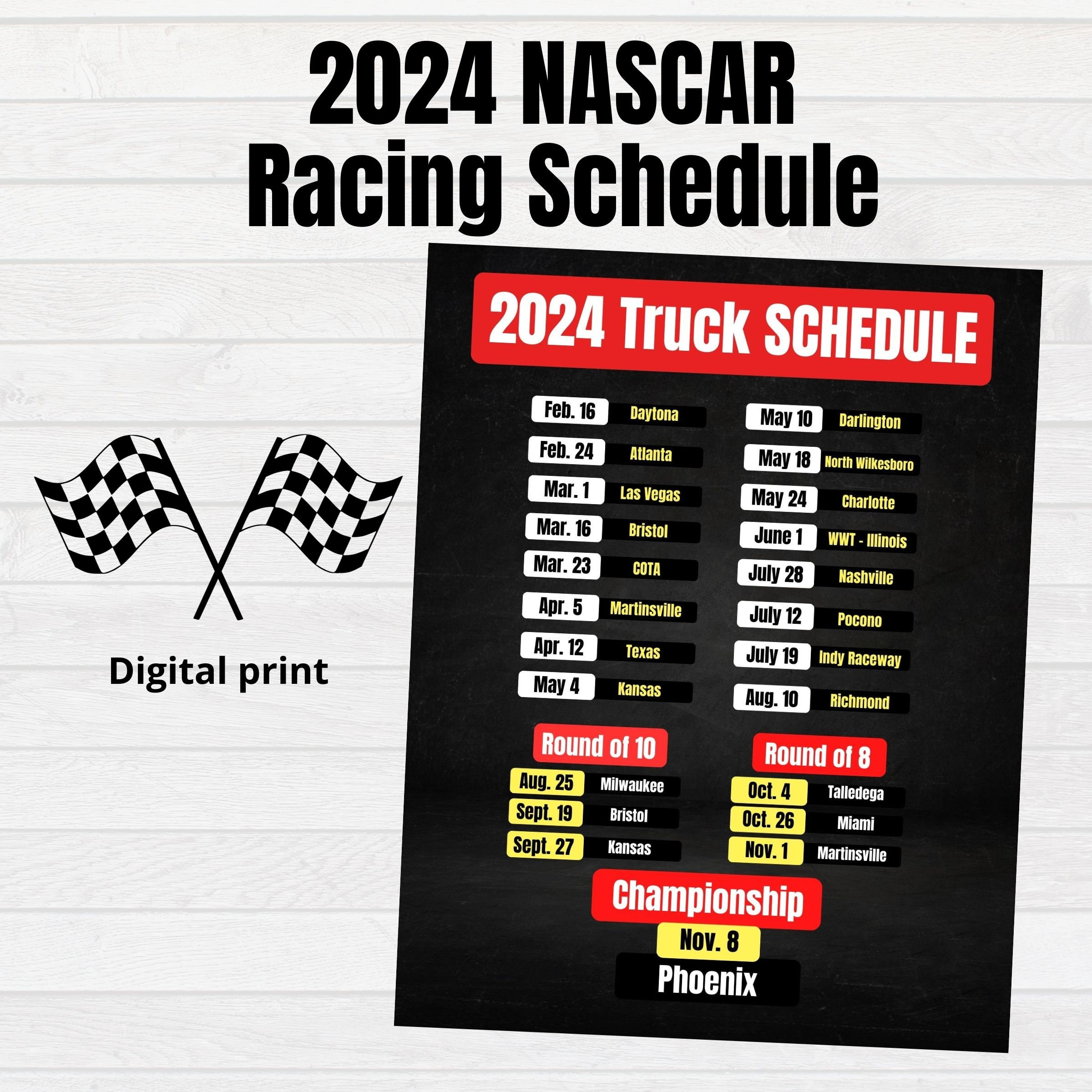 Nascar Calendar 2024 - Etsy with Nascar Schedule 2024 Printable