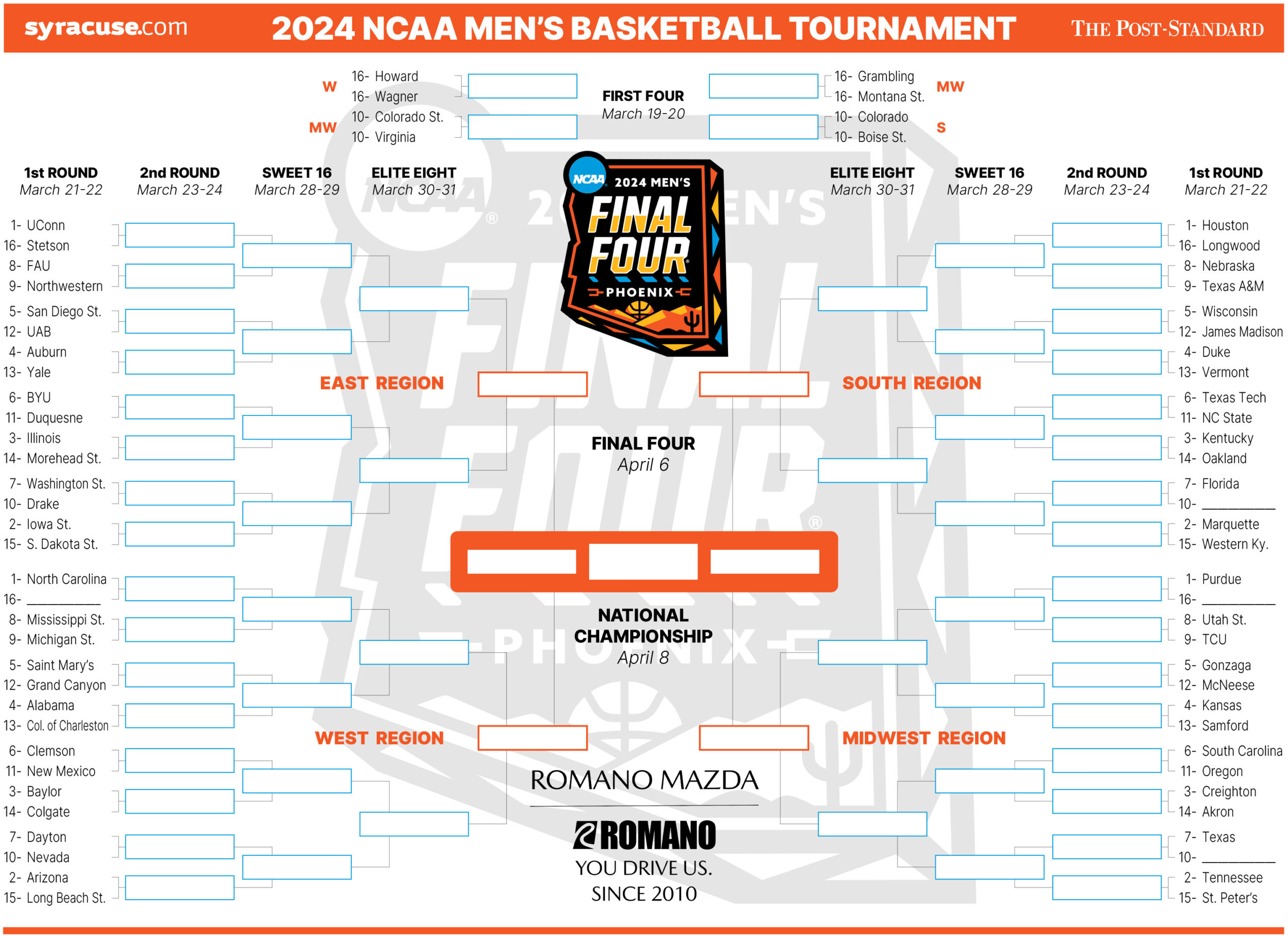 Ncaa Bracket 2024: Tournament Field Set; Print Your Men&amp;#039;S throughout NCAA Bracket 2024 Printable