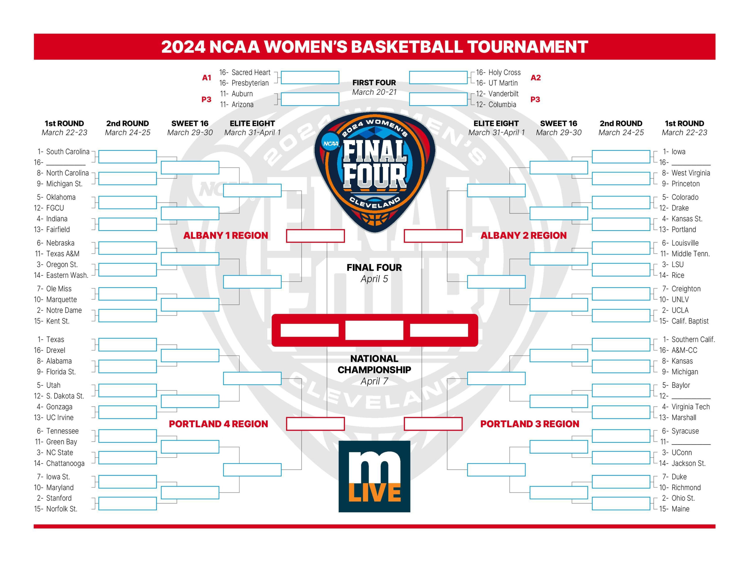 Ncaa Tournament 2024: Download, Print Your Women&amp;#039;S March Madness intended for NCAA Women&amp;amp;#039;s Bracket 2024 Printable