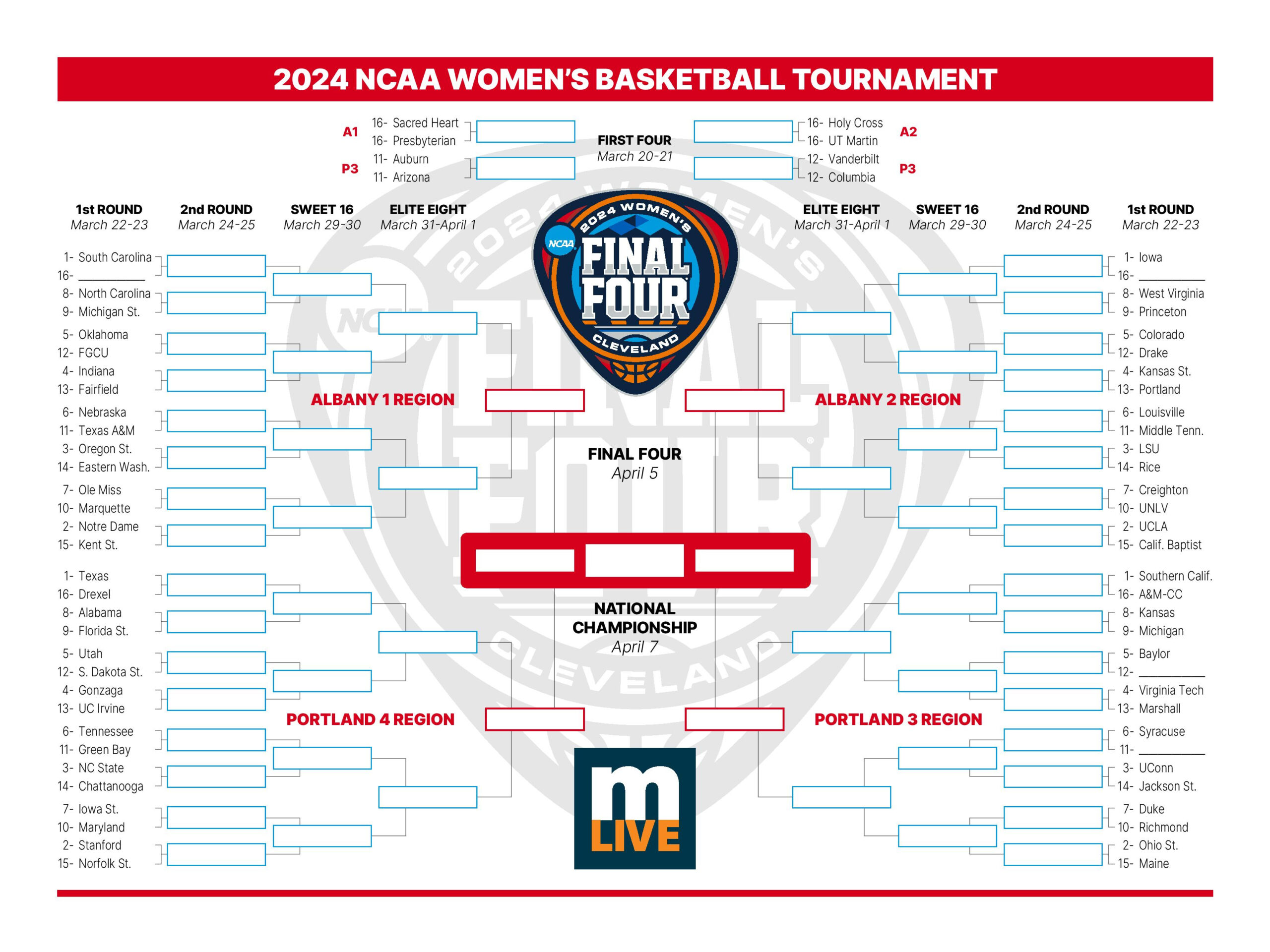 Ncaa Tournament 2024: Download, Print Your Women&amp;#039;S March Madness within NCAA Women&amp;amp;#039;s Basketball Bracket Printable 2024