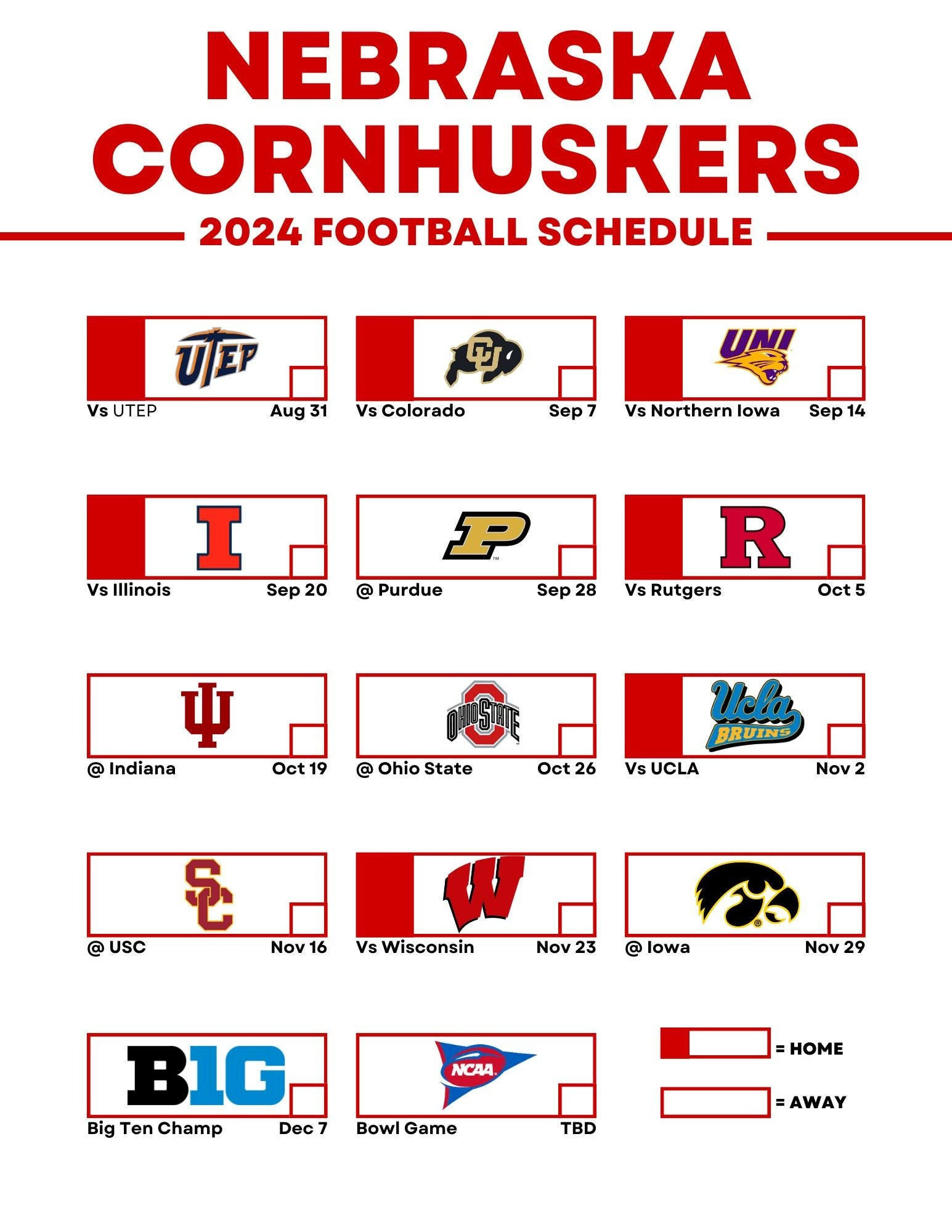 Nebraska Football 2024 Printable Schedule | Football Schedule | Printable Schedule | Big Ten with Nebraska Football Schedule 2024 Printable