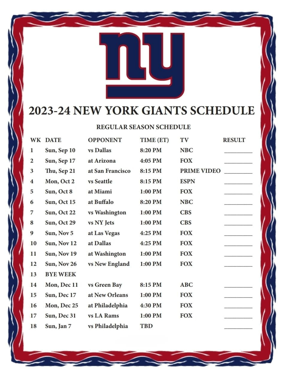 New York Giants Fans | New York Giants Schedule 2023-24 🏈 | Facebook pertaining to Ny Giants Schedule 2024 Printable