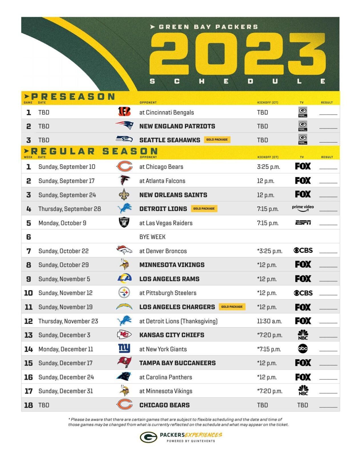 Nfl Releases Green Bay Packers Schedule For 2023 | News | Wkow for Printable Green Bay Packers 2024 Schedule