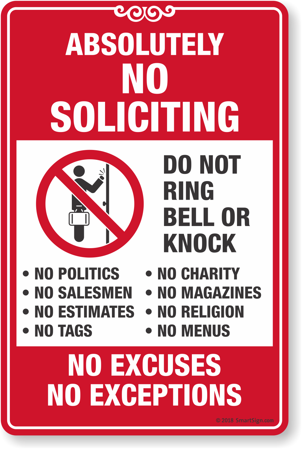 No Soliciting No Excuses No Exceptions Do Not Ring Bell Sign inside No Soliciting Sign Printable