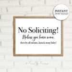 No Soliciting Sign, Printable Art, Funny Art For Home, No Soliciting Unless  You Have Wine, Home Decor, Entrance Sign, Diy Printable Art with No Soliciting Sign Printable