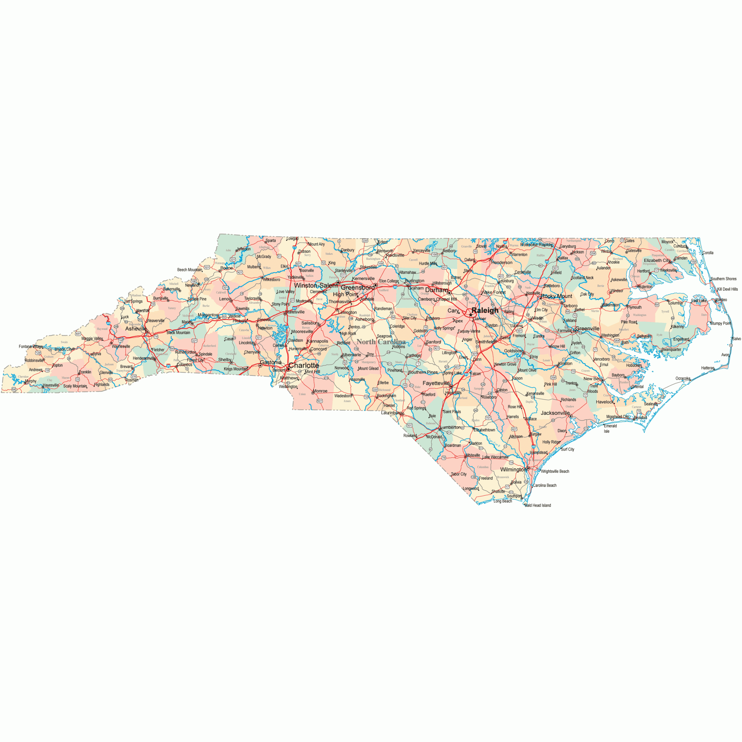 North Carolina Road Map - Nc Road Map - North Carolina Highway Map pertaining to Printable Map of North Carolina