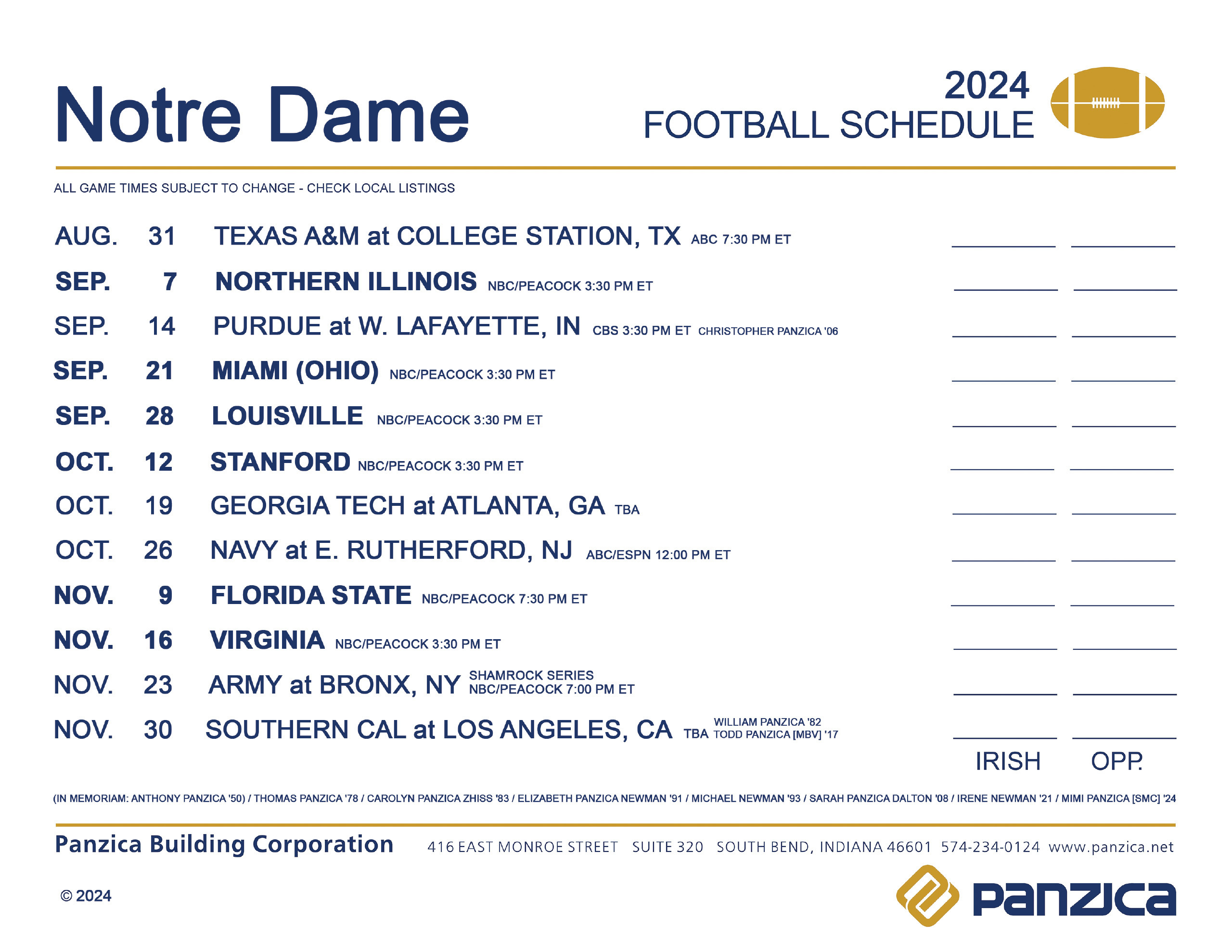 Notre Dame Football Schedule - Panzica Building Corporation intended for Notre Dame Football Schedule 2024 Printable