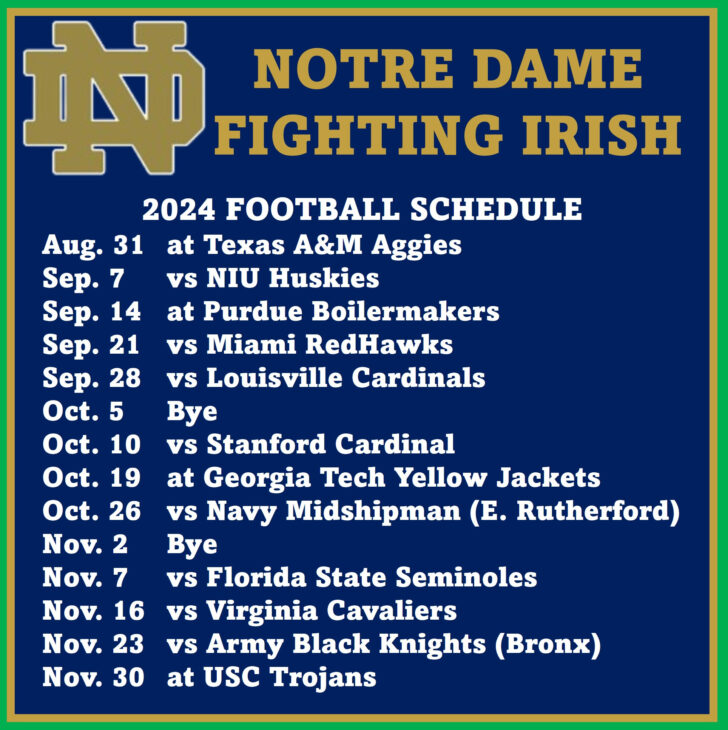 Notre Dame Football Schedule 2024 Printable