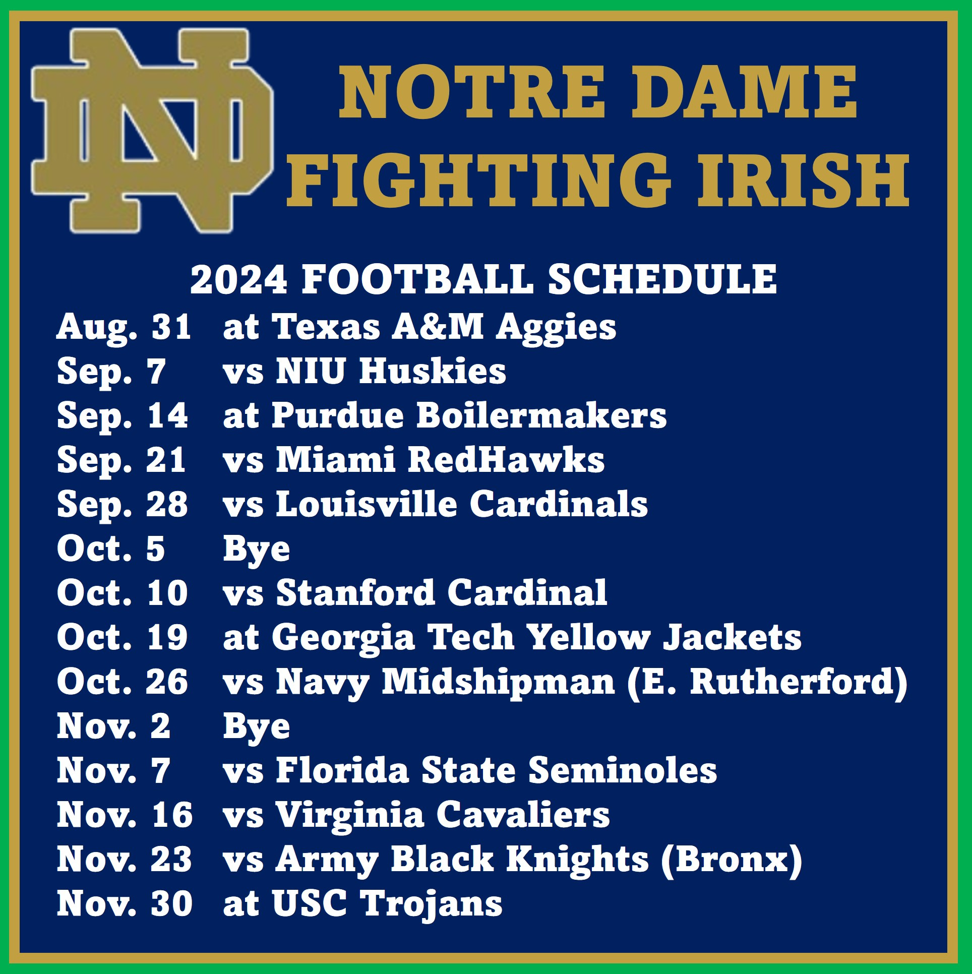 Notre Dame - with Notre Dame Football Schedule 2024 Printable