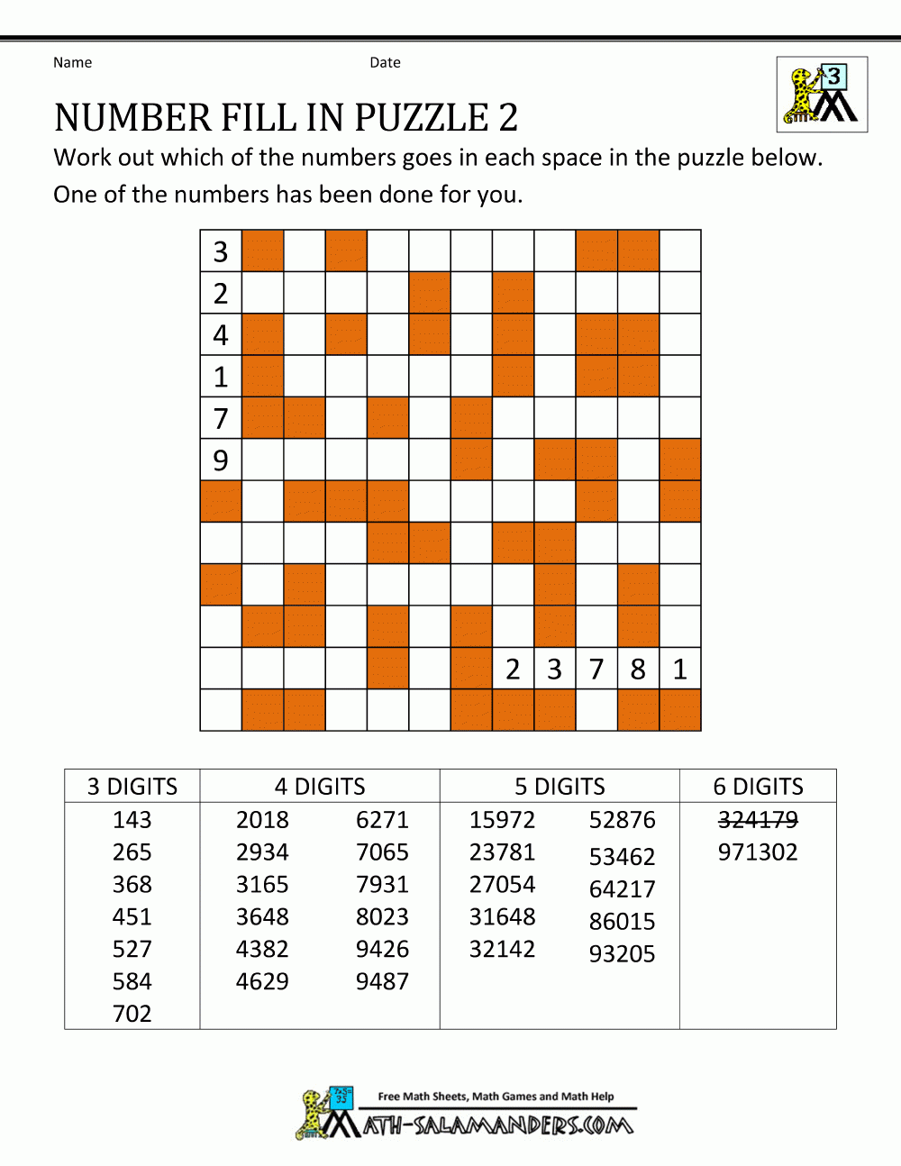 Number Fill In Puzzles inside Printable Fill in Puzzles