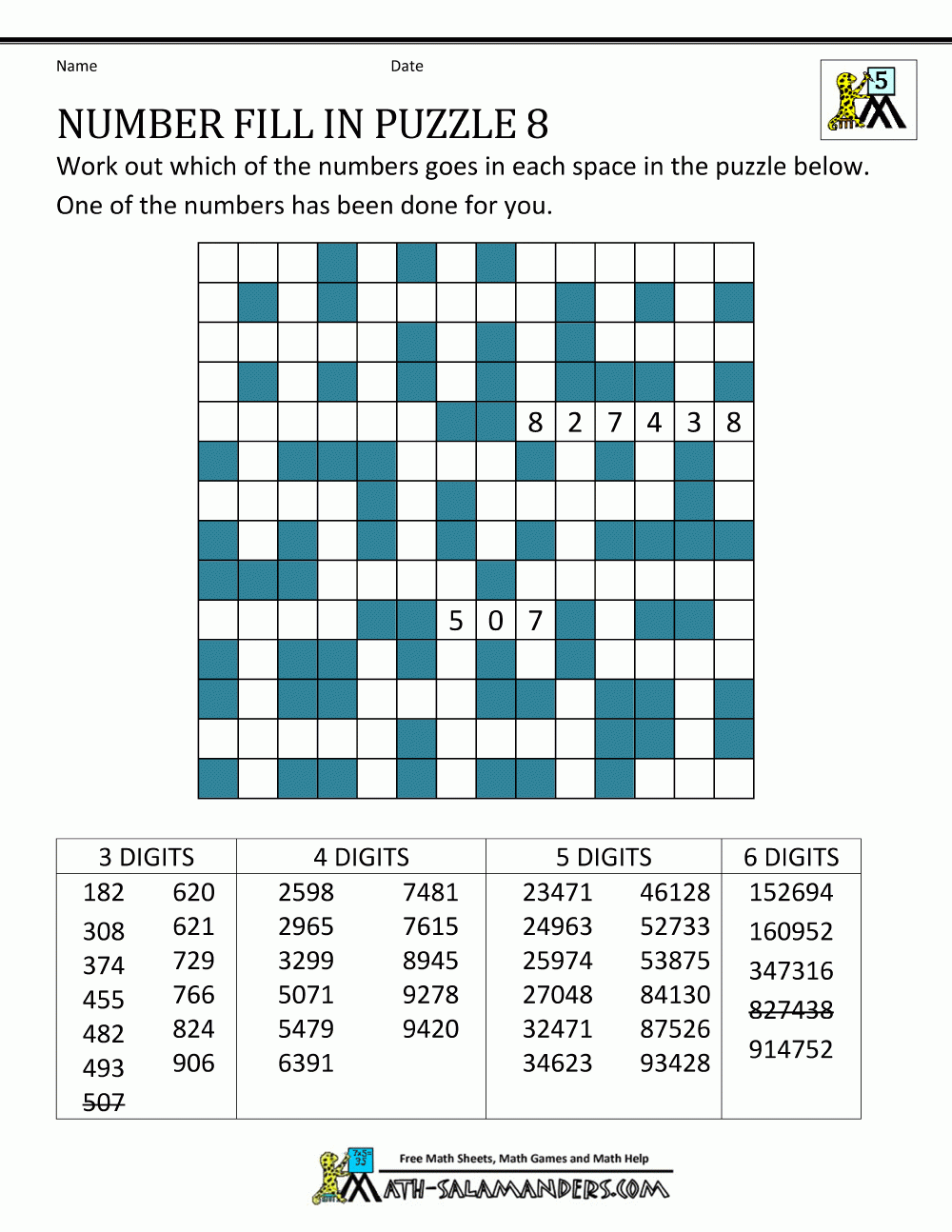 Number Fill In Puzzles regarding Printable Fill in Puzzles