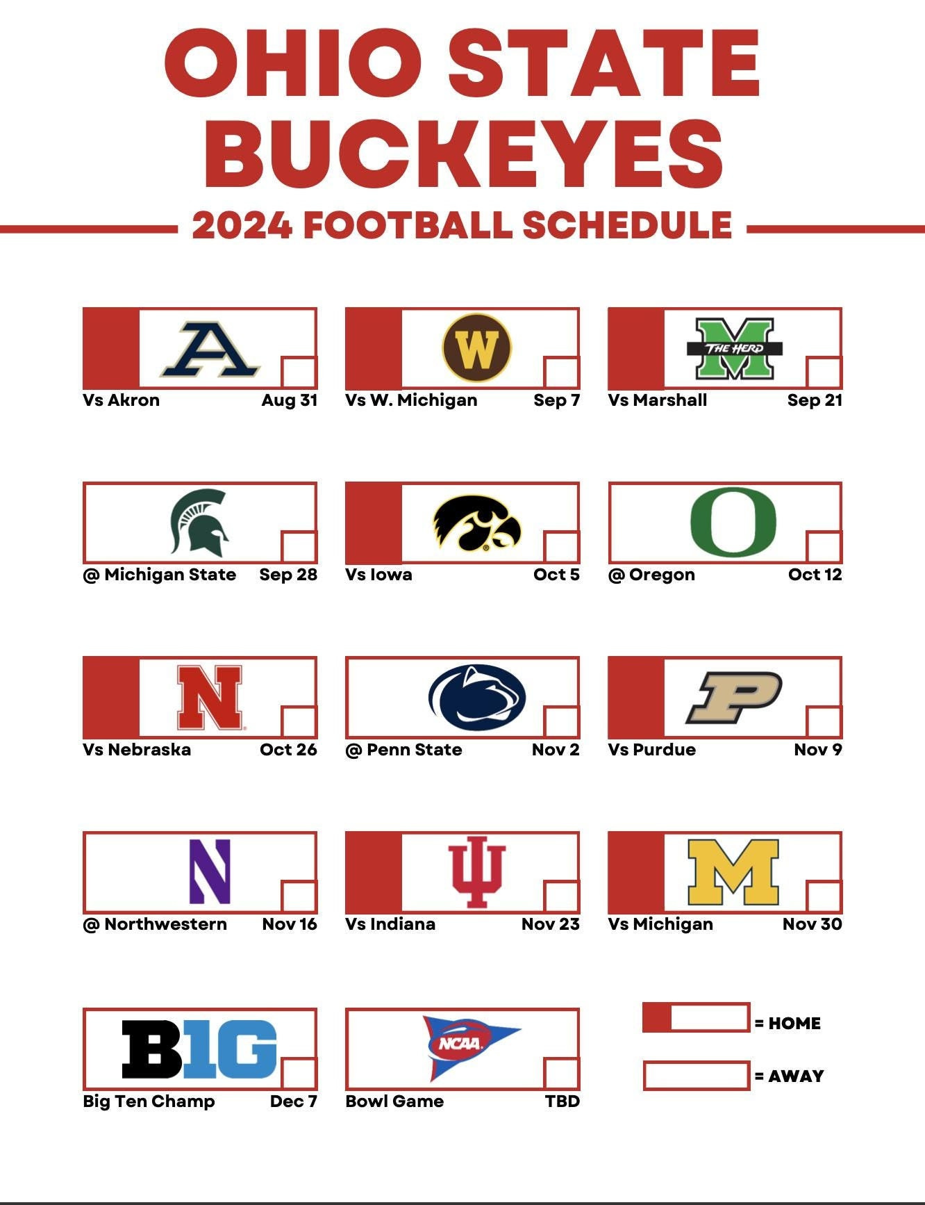 Ohio State Football 2024 Printable Schedule | Football Schedule | Team Schedule | Big Ten for Ohio State Football Schedule 2024 Printable