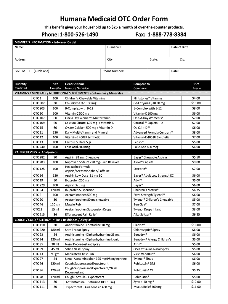 Otc Online Ordering - Fill Online, Printable, Fillable, Blank in Printable List of Medicare Approved Otc Items