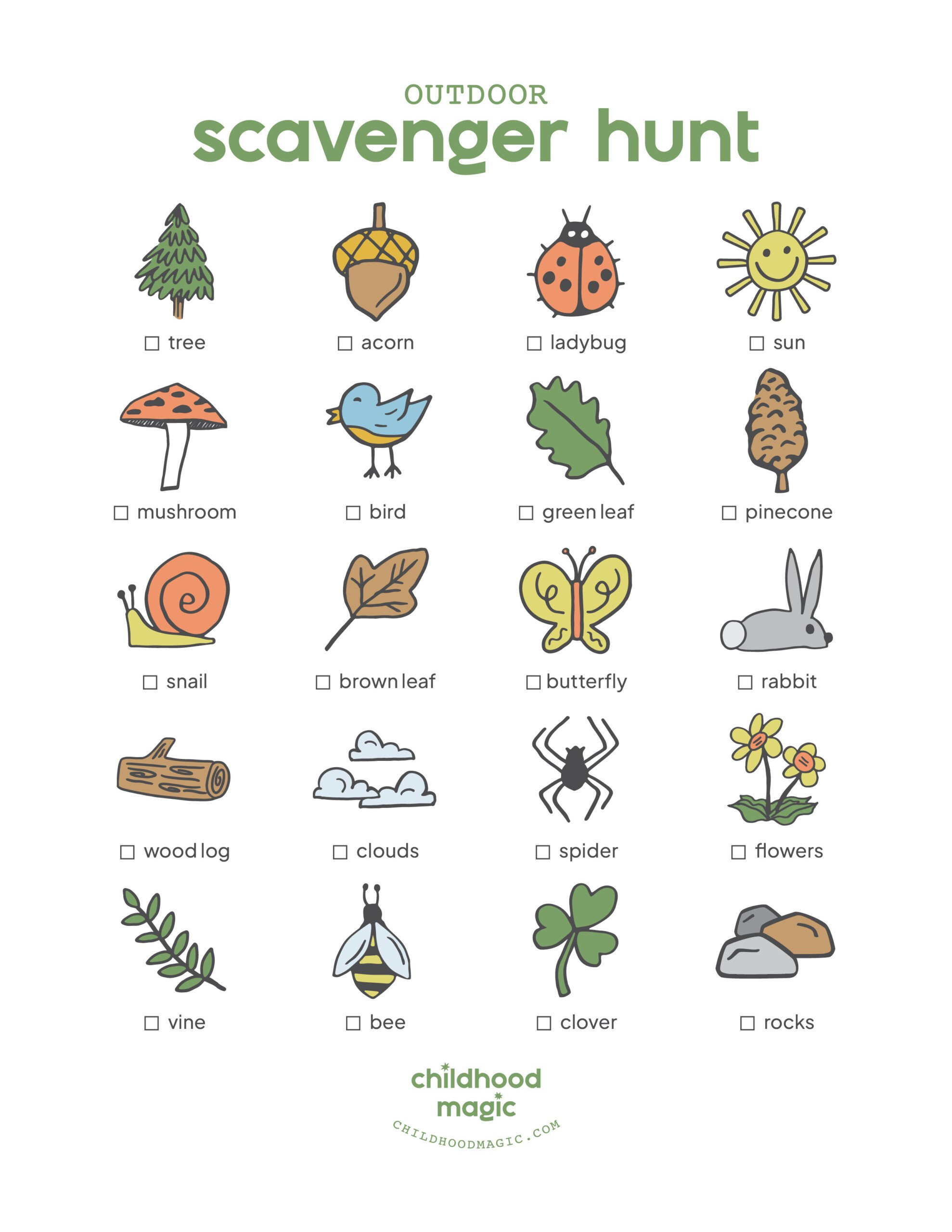 Outdoor Scavenger Hunt (Free Printable!) - Childhood Magic with Nature Scavenger Hunt Printable