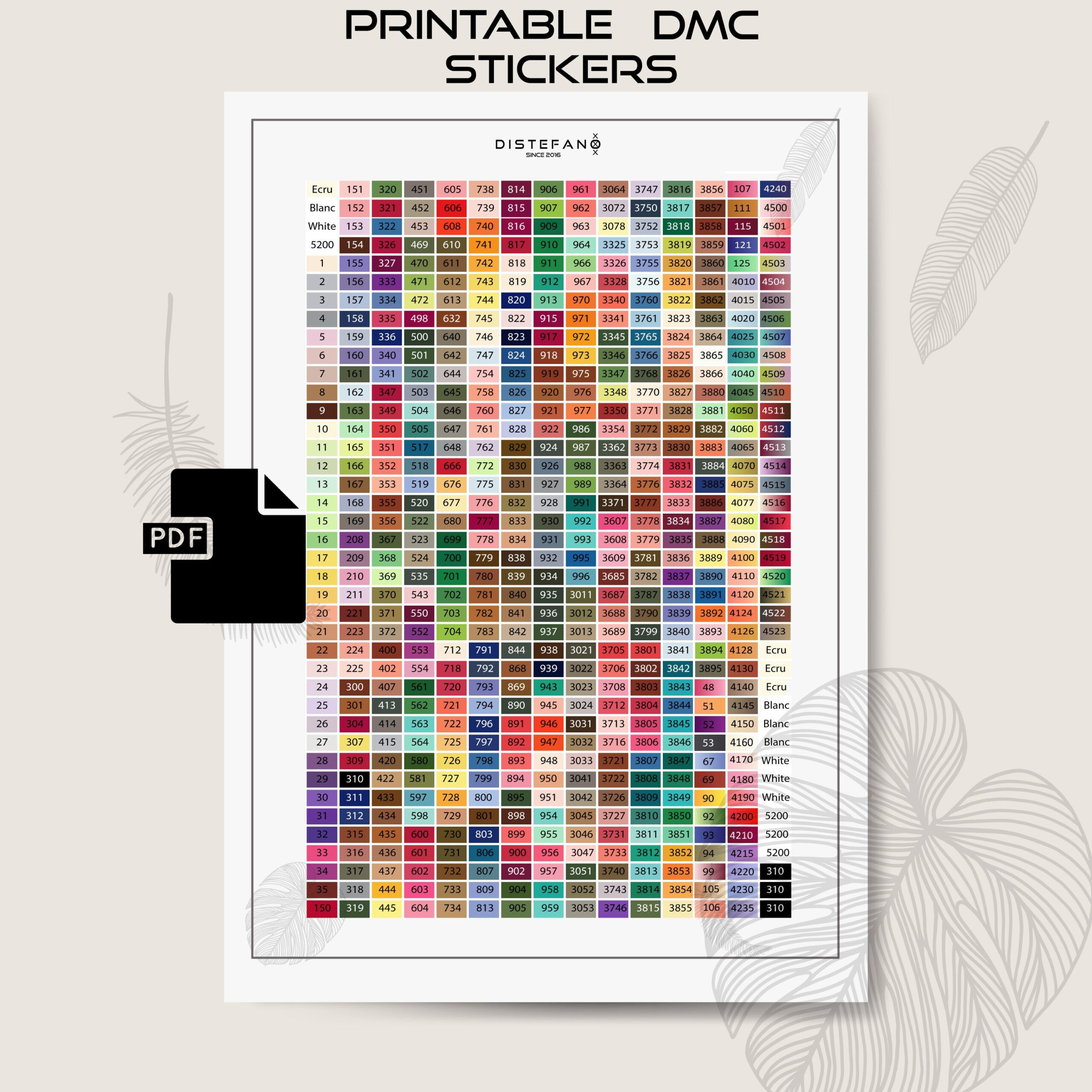 Pdf Dmc Color Card - Etsy Ireland pertaining to Printable Dac Dmc List