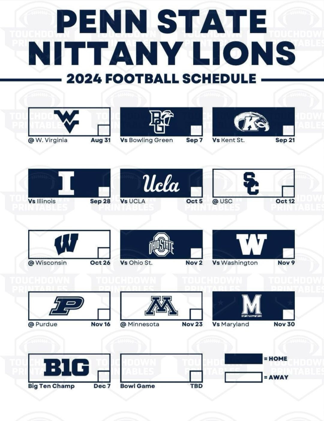 Penn State Nittany Lions Football 2024 Printable Schedule Football in Penn State Football Schedule 2024 Printable