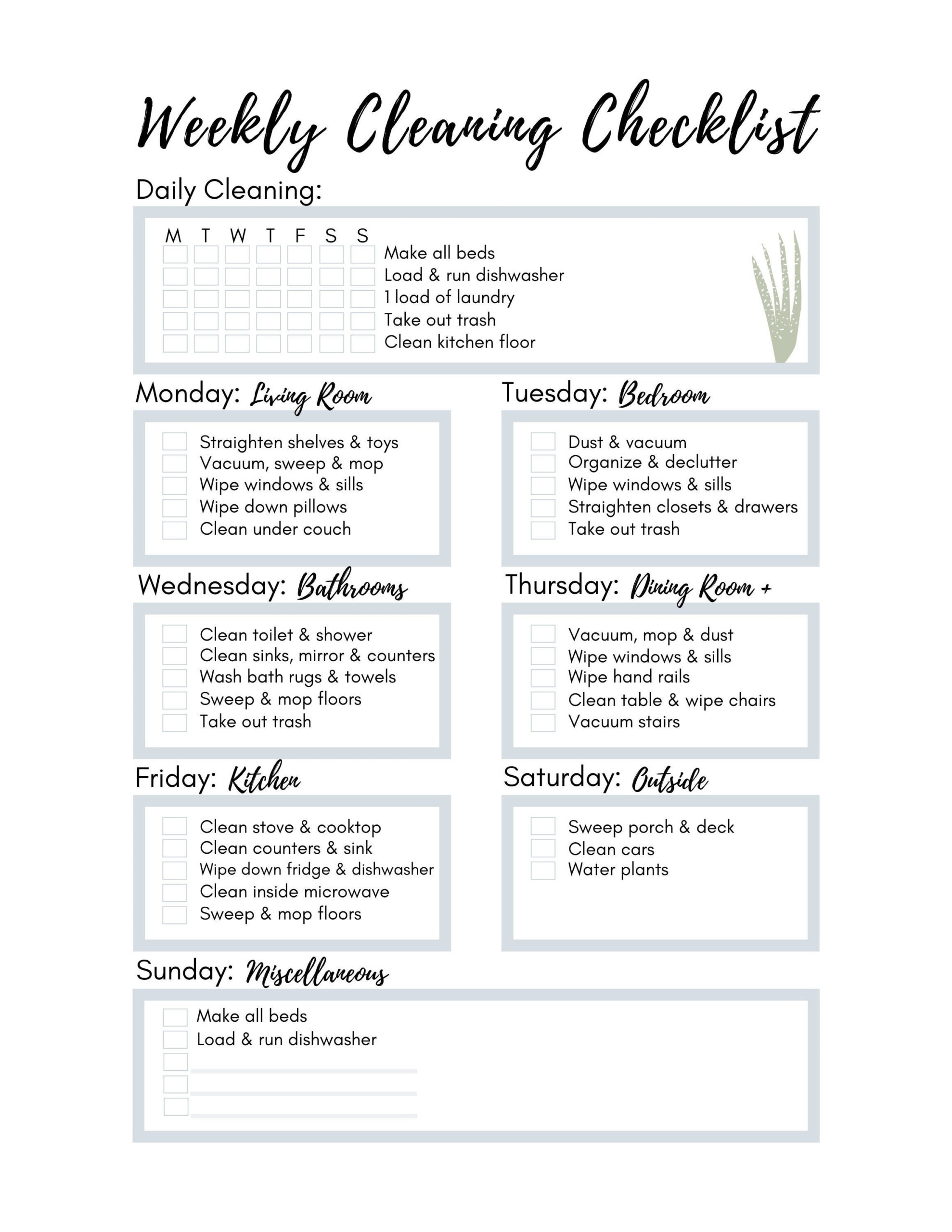 Personalized Weekly Cleaning Checklist, Printable Cleaning throughout House Cleaning Schedule Printable